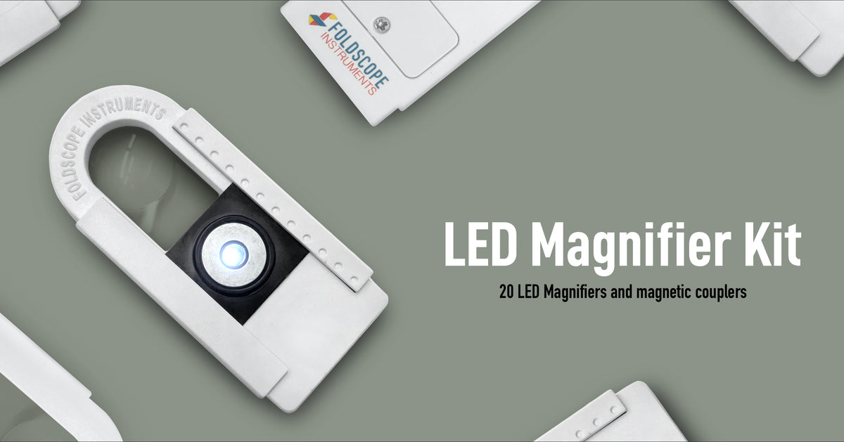 LED Magnifier Kit - (Contains 20 LED/Magnifier Lights.  This does not include any Foldscope Paper Microscopes.)